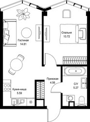 Планировка однокомнатной(квартира) площадью 43.95 квадратных метров в ЖК “Дом премиум-класса МИРА”