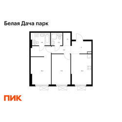 Планировка двухкомнатной(квартира) площадью 55.1 квадратных метров в ЖК “ЖК Белая Дача парк”