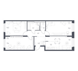Планировка трехкомнатной(квартира) площадью 79.2 квадратных метров в ЖК “ЖК Мытищи Парк”