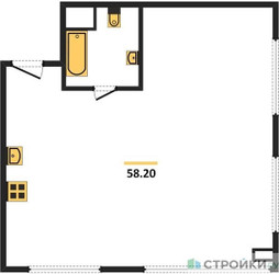 Планировка двухкомнатной(квартира) площадью 58.2 квадратных метров в ЖК “ЖК Nametkin Tower (Наметкин Тауэр)”