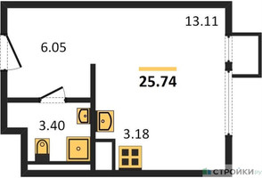 Планировка студии(квартира) площадью 25.74 квадратных метров в “ЖК Горки Парк”