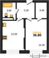Планировка однокомнатной(квартира) площадью 36.8 квадратных метров в “ЖК Видный берег 2”