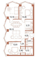Планировка трехкомнатной(квартира) площадью 91.6 квадратных метров в “ЖК Симфония 34”