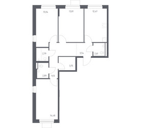 Планировка трехкомнатной(квартира) площадью 78.51 квадратных метров в ЖК “ЖК Подольские кварталы”