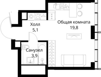 Планировка студии(квартира) площадью 28.8 квадратных метров в ЖК “ЖК Сити Бэй”