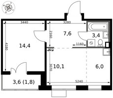 Планировка двухкомнатной(квартира) площадью 43.3 квадратных метров в “ЖК 1-й Саларьевский (Первый Саларьевский)”