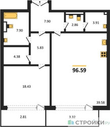 Планировка однокомнатной(квартира) площадью 96.59 квадратных метров в ЖК “ЖК LUCE (Люче)”