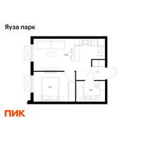 Планировка однокомнатной(квартира) площадью 31.8 квадратных метров в “ЖК Яуза Парк (Мытищи)”