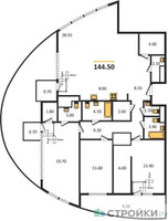 Планировка трехкомнатной(квартира) площадью 144.5 квадратных метров в “ЖК Russian Design District”