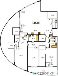 Планировка трехкомнатной(квартира) площадью 144.5 квадратных метров в ЖК “ЖК Russian Design District”