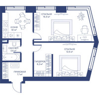Планировка двухкомнатной(квартира) площадью 55.1 квадратных метров в “ЖК Свет”