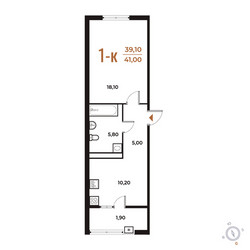 Планировка однокомнатной(квартира) площадью 41 квадратных метров в ЖК “ЖК Новое Летово”