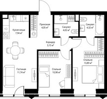 Планировка двухкомнатной(квартира) площадью 60.64 квадратных метров в “ЖК Джойс”