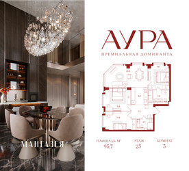 Планировка трехкомнатной(квартира) площадью 95.7 квадратных метров в ЖК “ЖК АУРА”