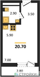 Планировка студии(квартира) площадью 20.7 квадратных метров в ЖК “ЖК Родные кварталы”