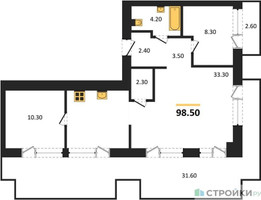 Планировка двухкомнатной(квартира) площадью 98.5 квадратных метров в “ЖК Квартал Издание”