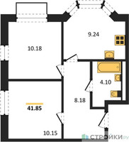 Планировка двухкомнатной(квартира) площадью 41.85 квадратных метров в “ЖК Квартал Домашний”