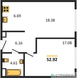 Планировка однокомнатной(квартира) площадью 52.92 квадратных метров в ЖК “Квартал Foriver”