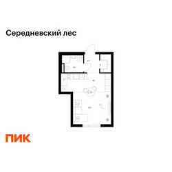Планировка студии(квартира) площадью 29.3 квадратных метров в ЖК “ЖК Середневский лес”