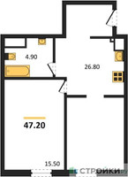 Планировка однокомнатной(квартира) площадью 47.2 квадратных метров в “ЖК Восточный”