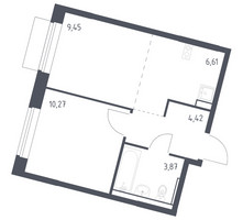 Планировка однокомнатной(квартира) площадью 34.62 квадратных метров в “ЖК Молжаниново”