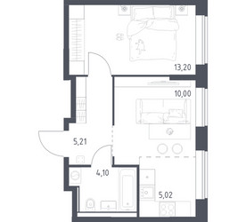Планировка однокомнатной(квартира) площадью 37.53 квадратных метров в ЖК “ЖК Квартал Домашний”