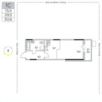 Планировка студии(квартира) площадью 30.6 квадратных метров в “ЖК Пироговская Ривьера”