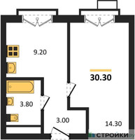 Планировка однокомнатной(квартира) площадью 30.3 квадратных метров в “Лесная Коллекция”
