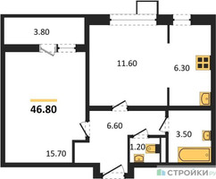 Планировка однокомнатной(квартира) площадью 46.8 квадратных метров в “ЖК Первый Лермонтовский”