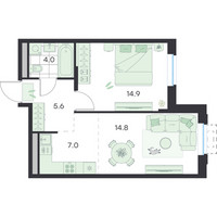 Планировка двухкомнатной(квартира) площадью 46.3 квадратных метров в “ЖК G3 Михалевич”
