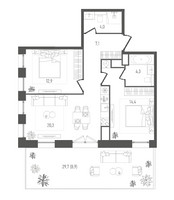 Планировка двухкомнатной(квартира) площадью 71.9 квадратных метров в “ЖК Pave (Пэйв)”