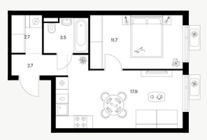 Планировка однокомнатной(квартира) площадью 38.5 квадратных метров в “Ярославский квартал”