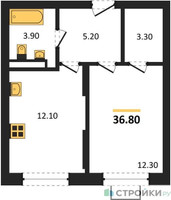Планировка однокомнатной(квартира) площадью 36.8 квадратных метров в “ЖК Видный берег 2”