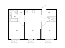 Планировка двухкомнатной(квартира) площадью 57.5 квадратных метров в “ЖК Второй Нагатинский”