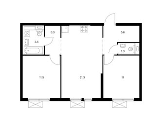 Планировка двухкомнатной(квартира) площадью 57.5 квадратных метров в ЖК “ЖК Второй Нагатинский”