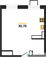 Планировка однокомнатной(апартаменты) площадью 30.7 квадратных метров в “ЖК Легендарный квартал на Ботаническом саду”