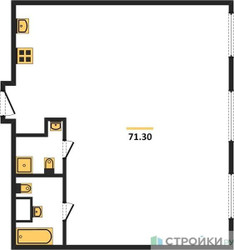 Планировка двухкомнатной(квартира) площадью 71.3 квадратных метров в “ЖК Nametkin Tower (Наметкин Тауэр)”