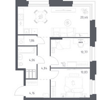 Планировка двухкомнатной(апартаменты) площадью 56.98 квадратных метров в “ЖК Апарт-отель Тропарево парк”