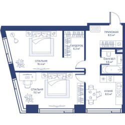 Планировка двухкомнатной(квартира) площадью 58.4 квадратных метров в ЖК “ЖК Свет”