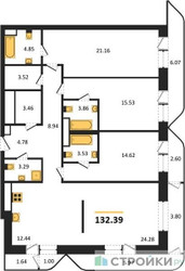 Планировка 4+ комнате(квартира) площадью 132.39 квадратных метров в “Квартал Foriver”