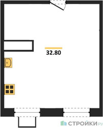 Планировка однокомнатной(апартаменты) площадью 31.3 квадратных метров в ЖК “ЖК Легендарный квартал на Ботаническом саду”