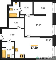 Планировка однокомнатной(квартира) площадью 67.5 квадратных метров в “ЖК STONE Rise (Райз)”