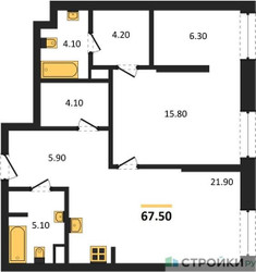 Планировка однокомнатной(квартира) площадью 67.5 квадратных метров в ЖК “ЖК STONE Rise (Райз)”