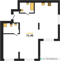 Планировка двухкомнатной(квартира) площадью 71.4 квадратных метров в “ЖК Первый квартал”