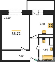 Планировка однокомнатной(квартира) площадью 39.8 квадратных метров в ЖК “ЖК Высокий берег (Ногинск)”