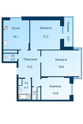 Планировка трехкомнатной(квартира) площадью 88.6 квадратных метров в ЖК “ЖК Эдельвейс (Первомайское)”