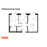Планировка двухкомнатной(квартира) площадью 56.9 квадратных метров в “ЖК Люблинский парк”
