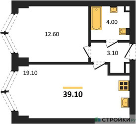Планировка однокомнатной(квартира) площадью 39.1 квадратных метров в ЖК “ЖК ЗИЛАРТ”