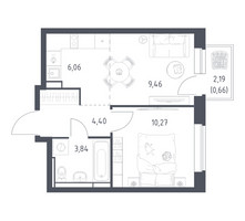 Планировка однокомнатной(квартира) площадью 34.69 квадратных метров в “ЖК Новое Видное”