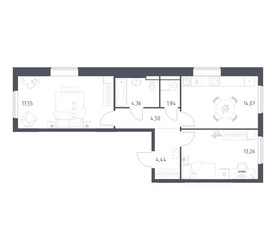 Планировка двухкомнатной(квартира) площадью 60.02 квадратных метров в ЖК “ЖК Горки Парк”